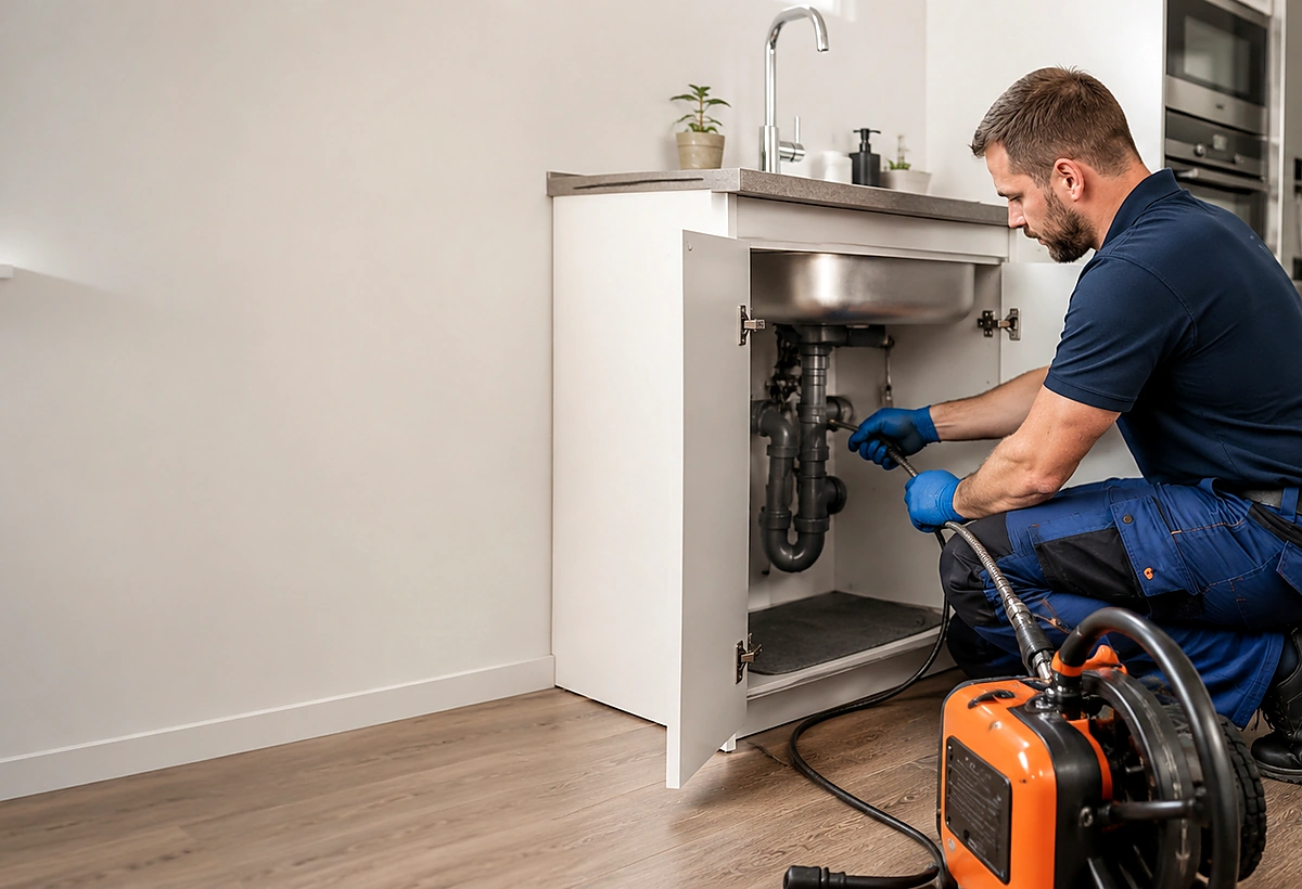 Professionelle Rohrreinigung unter einer Küchenspüle